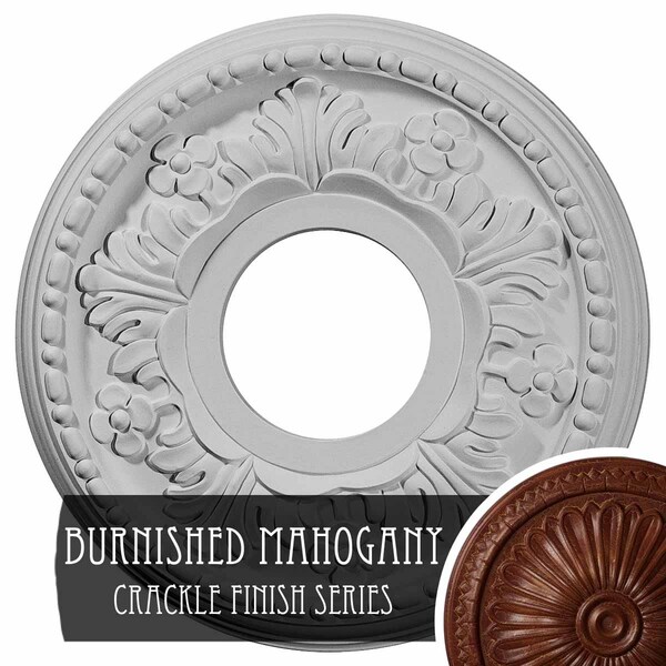 Ekena Millwork Helene Medallion (Canopies up to 5 1/4"), 11 7/8"OD x 3 5/8"ID x 7/8"P, Burnished Mahogany Crackle CM11HEBMC - main
